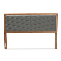 Baxton Studio MG9733-Dark Grey/Walnut-Full-HB Iden Modern and Contemporary Dark Grey Fabric Upholstered and Walnut Brown Finished Wood Full Size Headboardr